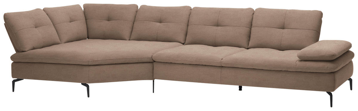 ECKSOFA in Flachgewebe Taupe  - Taupe/Schwarz, Design, Textil/Metall (157/344cm) - Chilliano