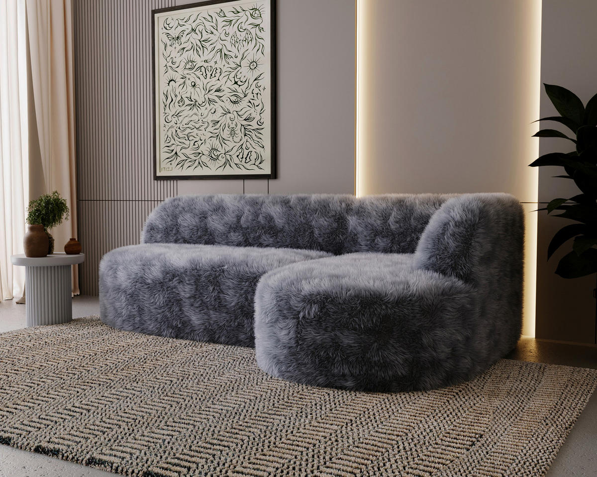 ECKSOFA Teddystoff Dunkelgrau  - Dunkelgrau/Schwarz, Design, Kunststoff/Textil (218/156cm) - Livetastic