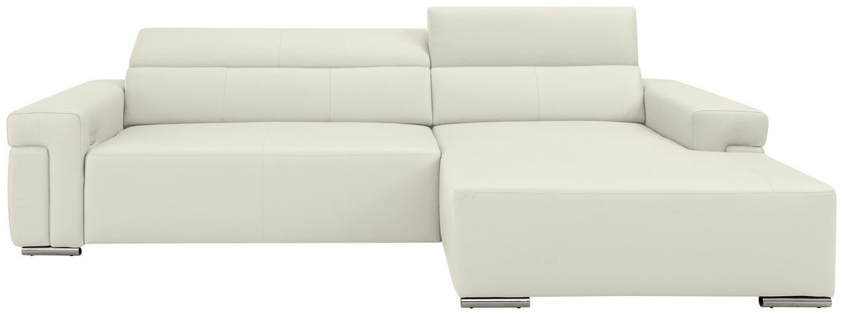Ecksofa inkl. Funktion DUA Weiß Echtleder  - Chromfarben/Weiß, Design, Leder/Metall (293/170cm) - Novel