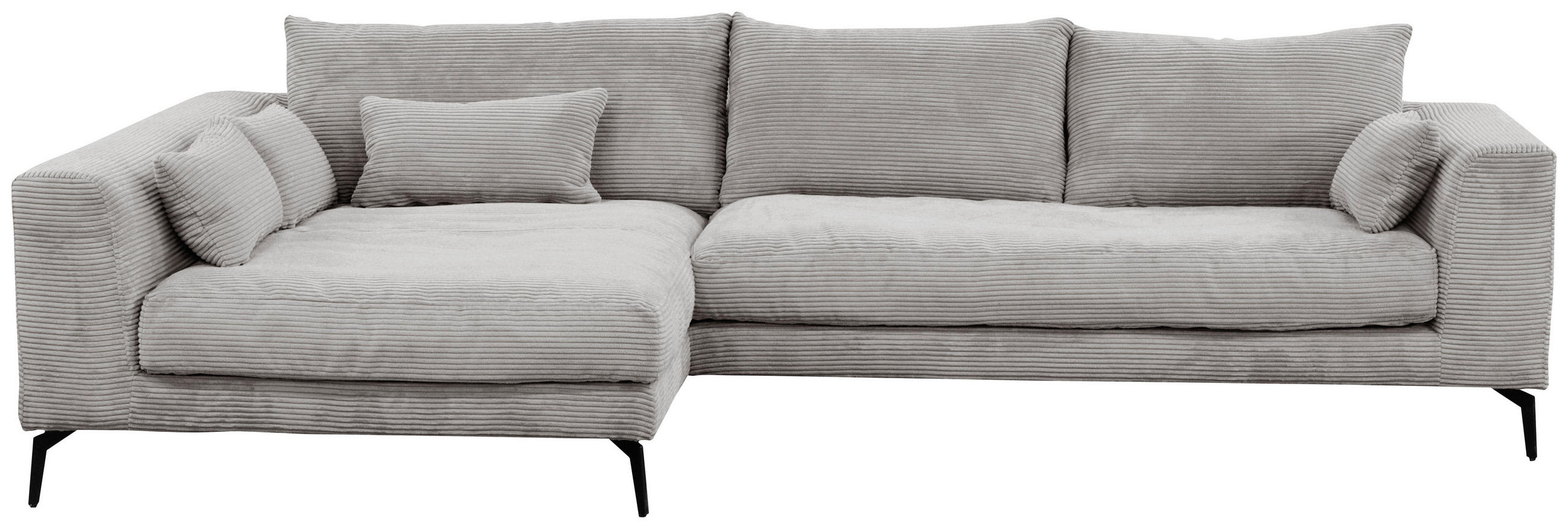 ECKSOFA Hellgrau Cord  - Hellgrau/Schwarz, Design, Textil/Metall (172/313cm) - Livetastic