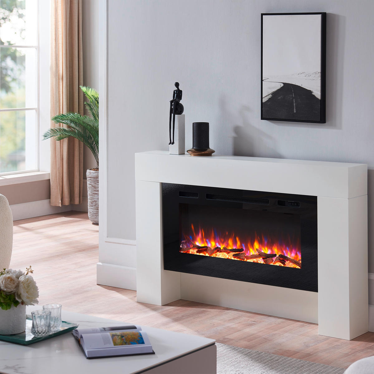 ELEKTROKAMIN - Weiß, Basics, Holzwerkstoff/Metall (156/33/34cm)