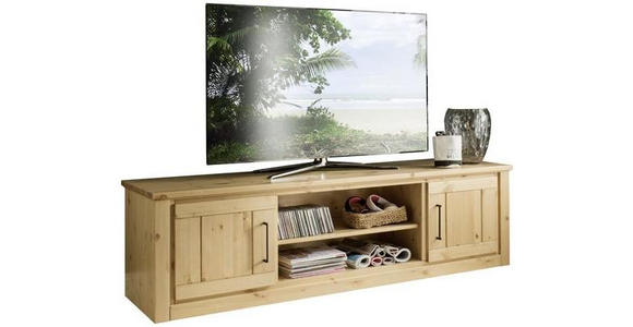 TV-ELEMENT Kiefer massiv Kieferfarben - Schwarz/Kieferfarben, Natur, Holz/Metall (187,6/52/52,3cm) - Linea Natura