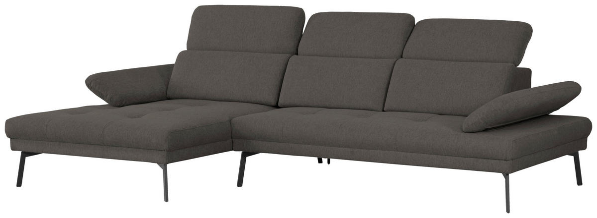 ECKSOFA More_LZ in Webstoff Anthrazit  188/296 cm  - Anthrazit/Schwarz, Design, Textil/Metall (188/296cm) - Xora