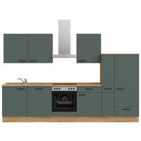KÜCHENLEERBLOCK 330 cm   in Eichefarben, Dunkelgrün  - Dunkelgrün/Eichefarben, MODERN, Holzwerkstoff/Metall (330cm) - Nobilia