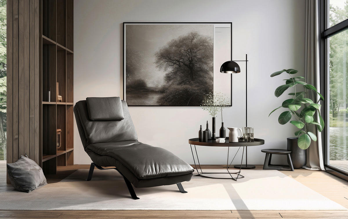 RELAXLIEGE Echtleder Dunkelbraun  - Dunkelbraun/Schwarz, Design, Leder/Metall (65/95/171cm) - Celina Home