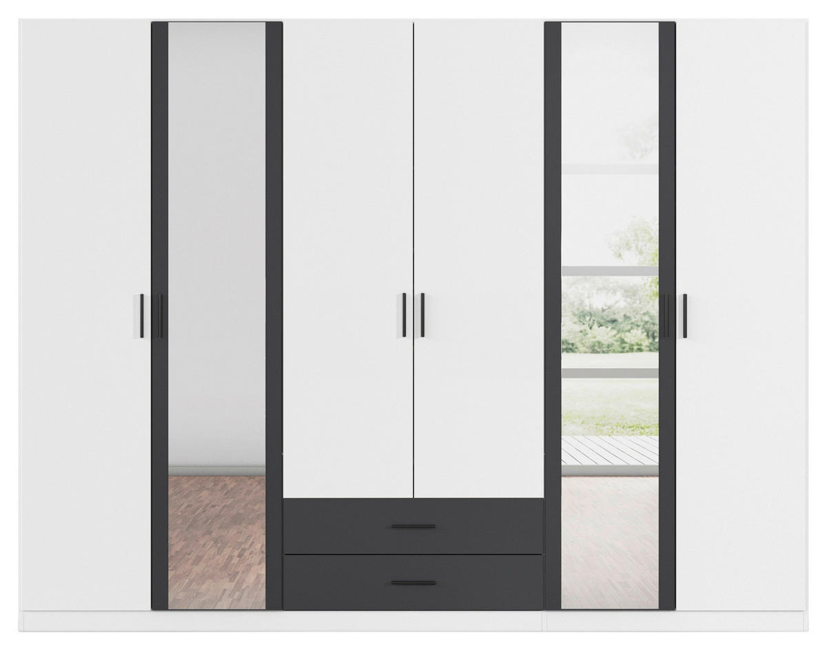 KLEIDERSCHRANK 271/210/54 cm 6-türig Grau, Weiß  - Weiß/Grau, KONVENTIONELL, Holzwerkstoff/Kunststoff (271/210/54cm) - Rauch Möbel