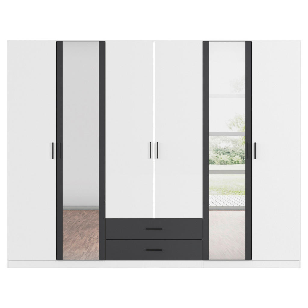 Thumbnail - Rauch Möbel Kleiderschrank, Grau, Weiß, Kunststoff, 3 Fächer, 2 Schubladen, 271x210x54 cm, Blauer Engel, Goldenes M, Mad...