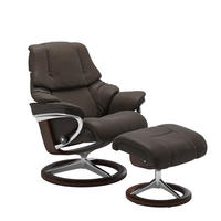 RELAXSESSELSET RENO Echtleder Relaxfunktion, Hocker    - Dunkelbraun/Alufarben, Design, Leder/Holz (83/100-110/76cm) - Stressless