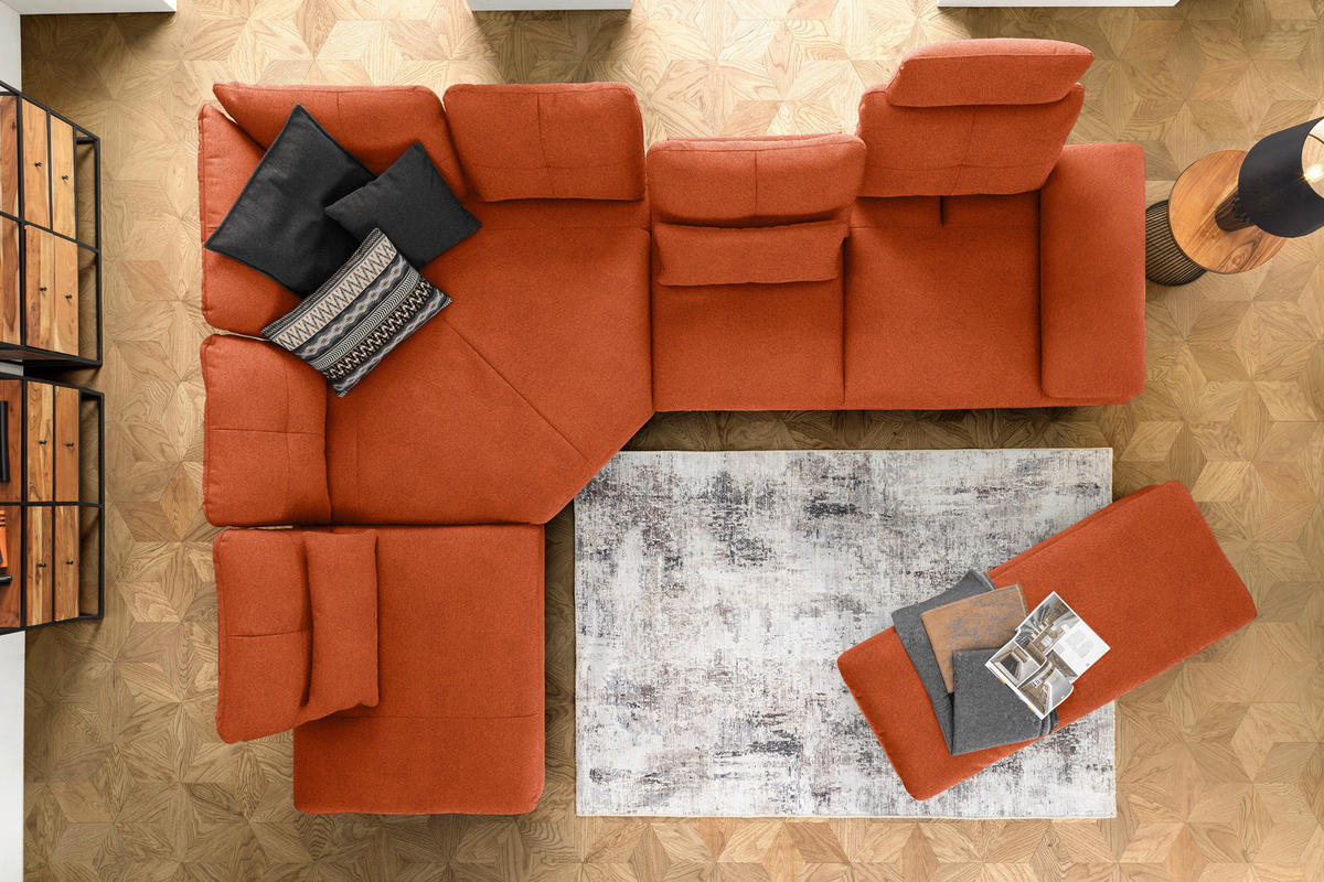 ECKSOFA in Flachgewebe Terracotta  - Terracotta/Schwarz, Design, Textil/Metall (271/344cm) - Chilliano