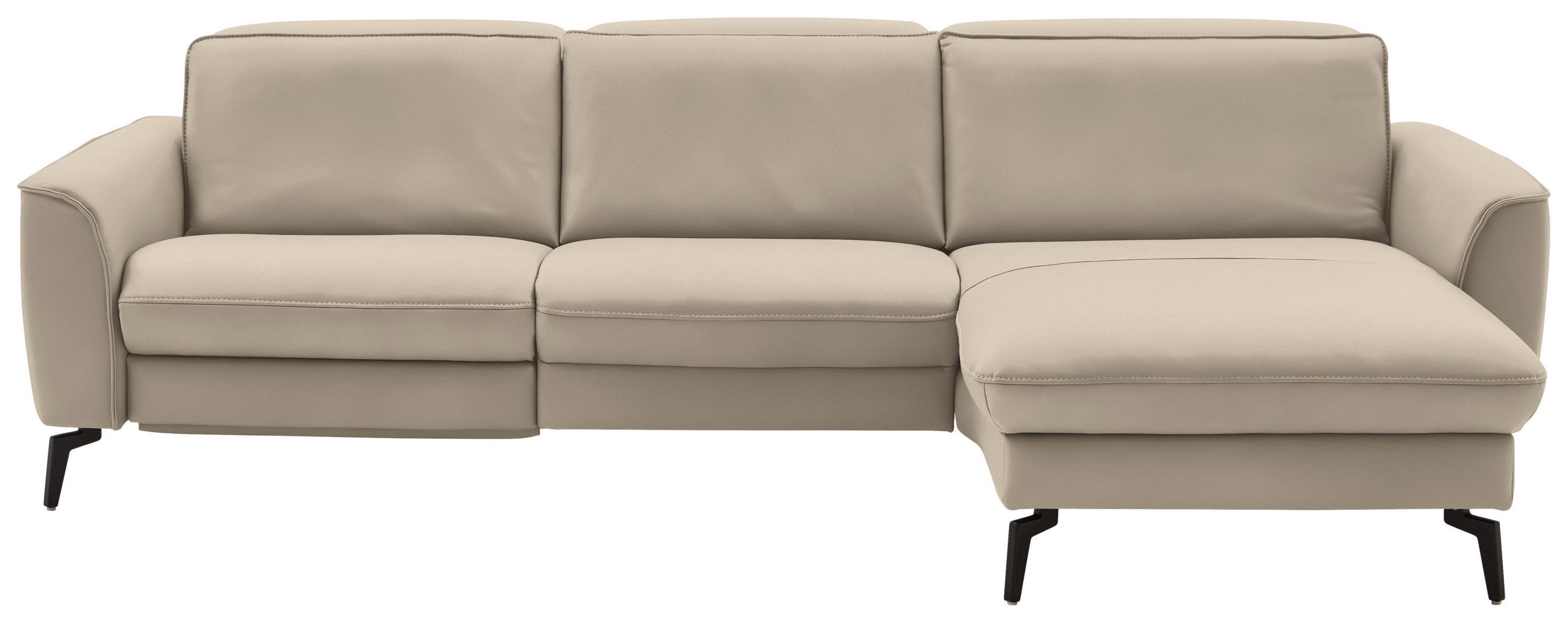 ECKSOFA in Echtleder Ecru  281/168 cm  - Ecru/Schwarz, Natur, Leder/Metall (281/168cm) - Valdera