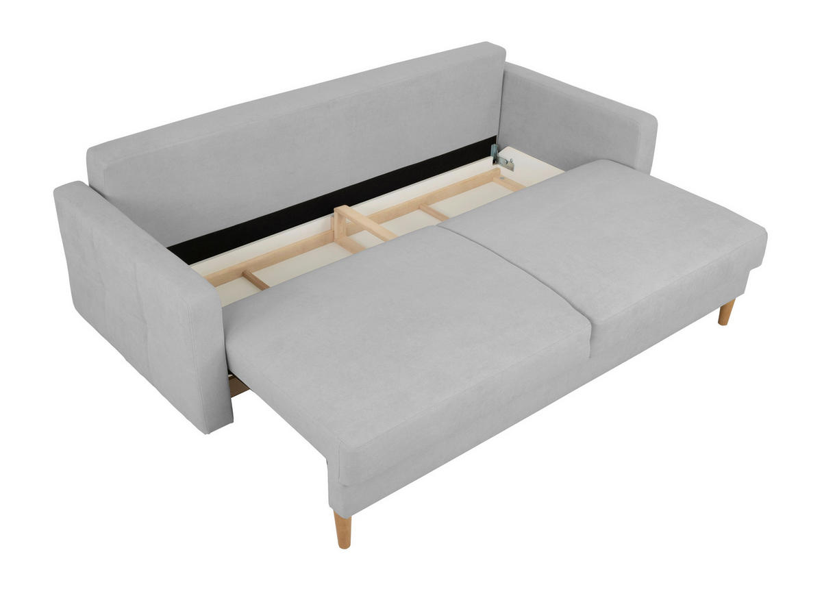 SCHLAFSOFA Noret  mit Rücken echt Hellgrau  - Buchefarben/Hellgrau, Design, Holz/Textil (222/93/99cm) - MID.YOU