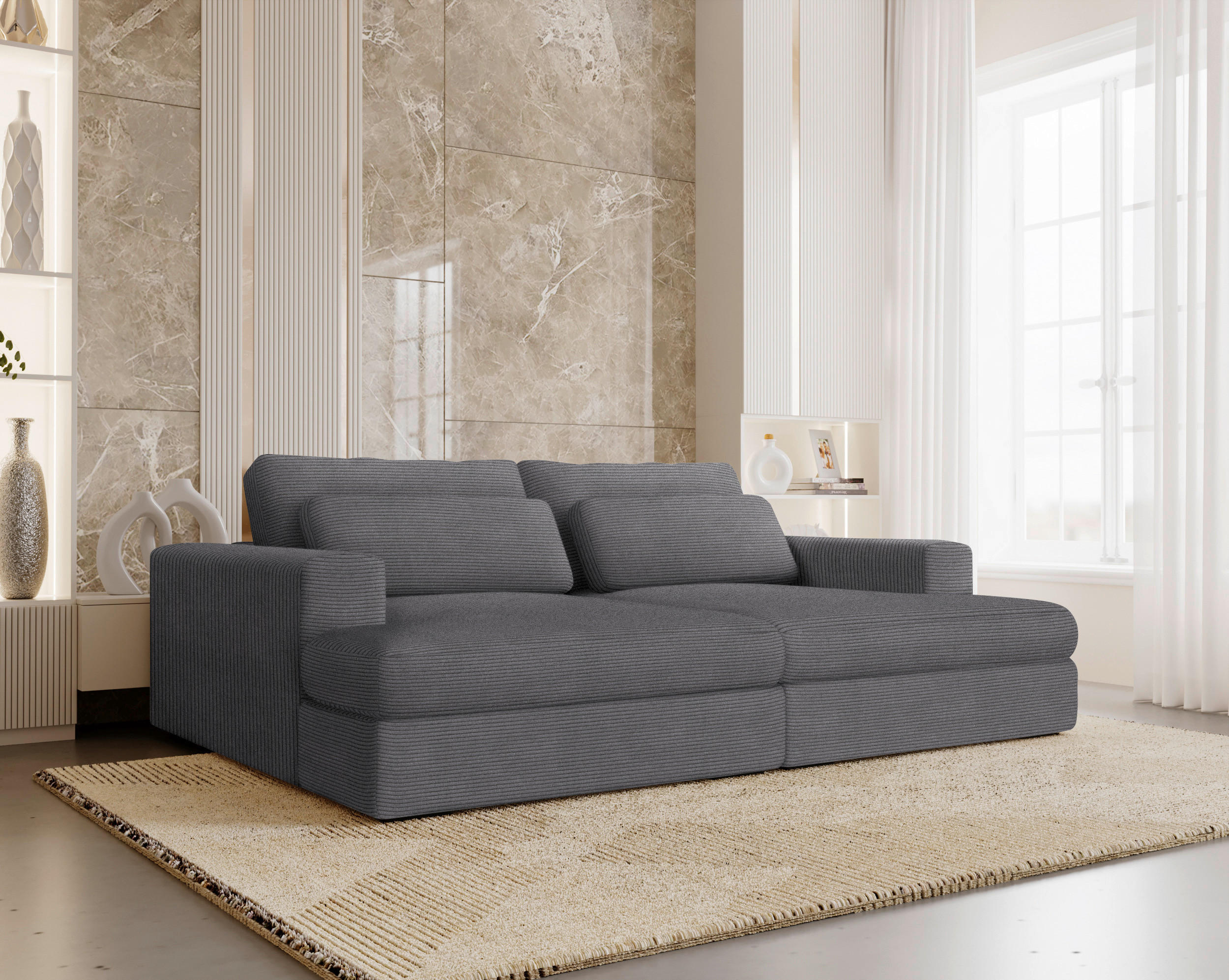 BIGSOFA in Cord Grau  - Schwarz/Grau, Design, Textil (223/80/158cm) - Lomoco