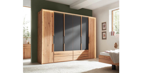 DREHTÜRENSCHRANK  in Anthrazit, Wildeiche  - Wildeiche/Anthrazit, Natur, Glas/Holz (300/218/60cm) - Valnatura