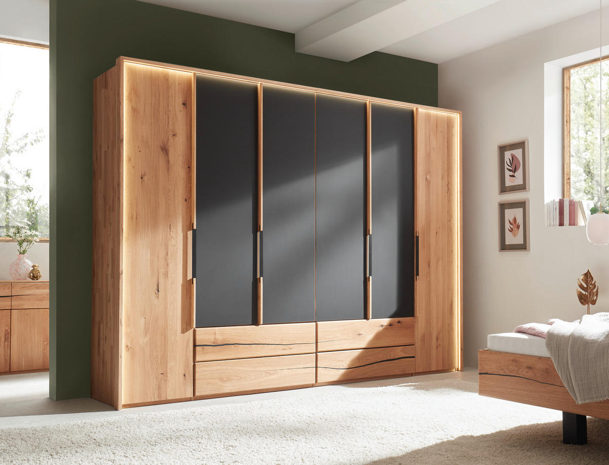 DREHTÜRENSCHRANK  in Anthrazit, Wildeiche  - Wildeiche/Anthrazit, Natur, Glas/Holz (300/218/60cm) - Valnatura