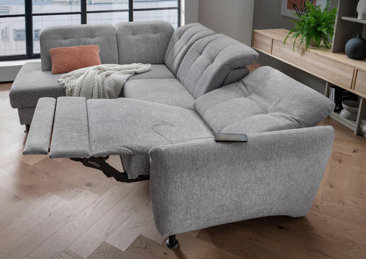 ECKSOFA in Chenille Silberfarben  - Silberfarben/Schwarz, Modern, Textil/Metall (198/270cm) - Livetastic