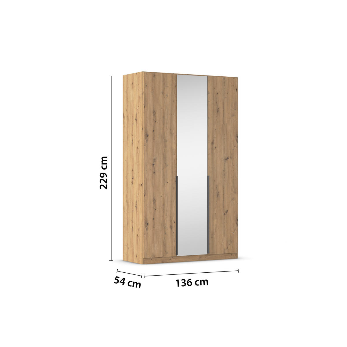 DREHTÜRENSCHRANK in Eiche Artisan  - Eiche Artisan/Grau, Modern, Holzwerkstoff/Metall (136/229/54cm) - Rauch Möbel