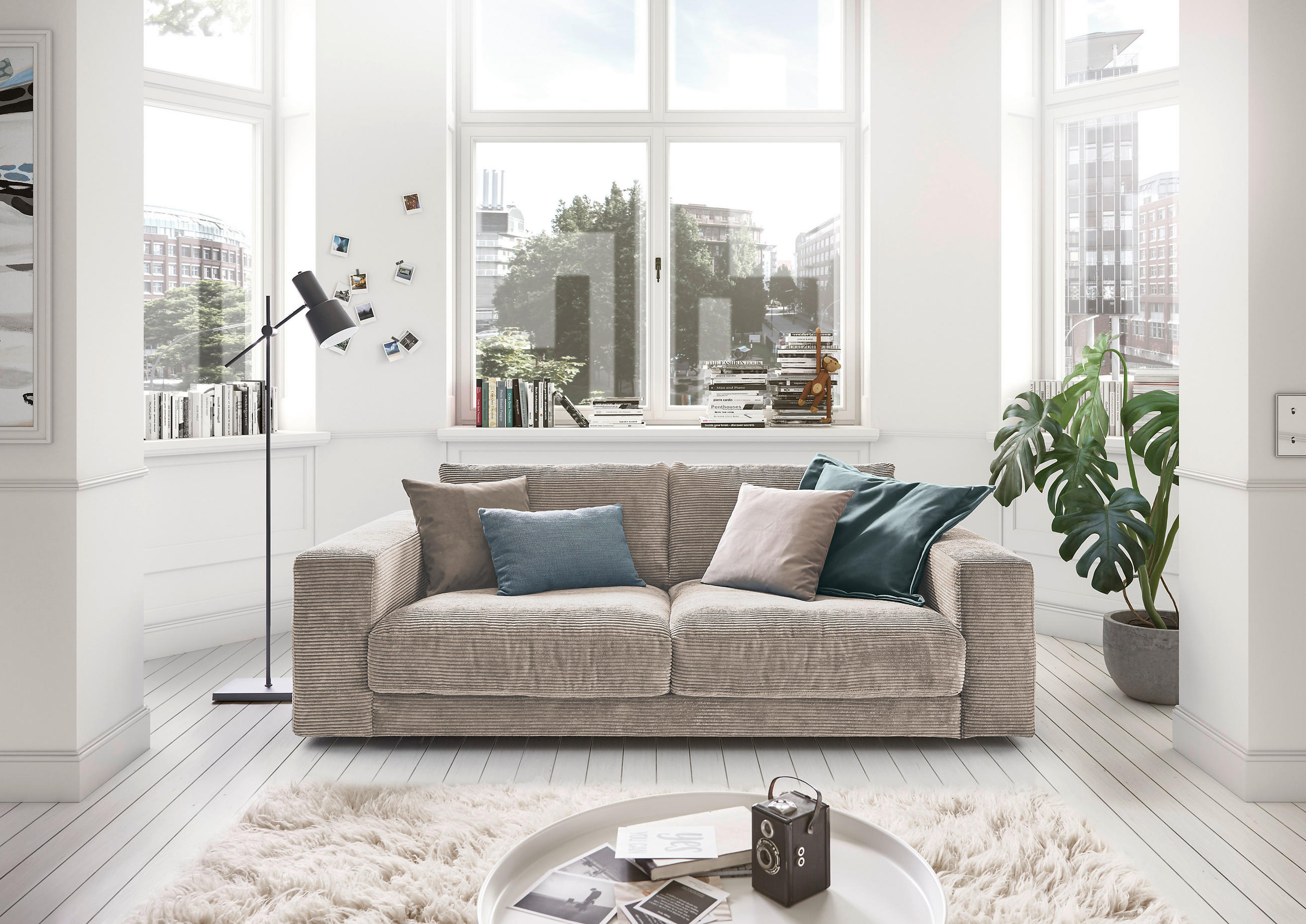 2-SITZER-SOFA Cord Taupe - Taupe/Schwarz, Design, Kunststoff/Textil (230/85/127cm) - Hom`in