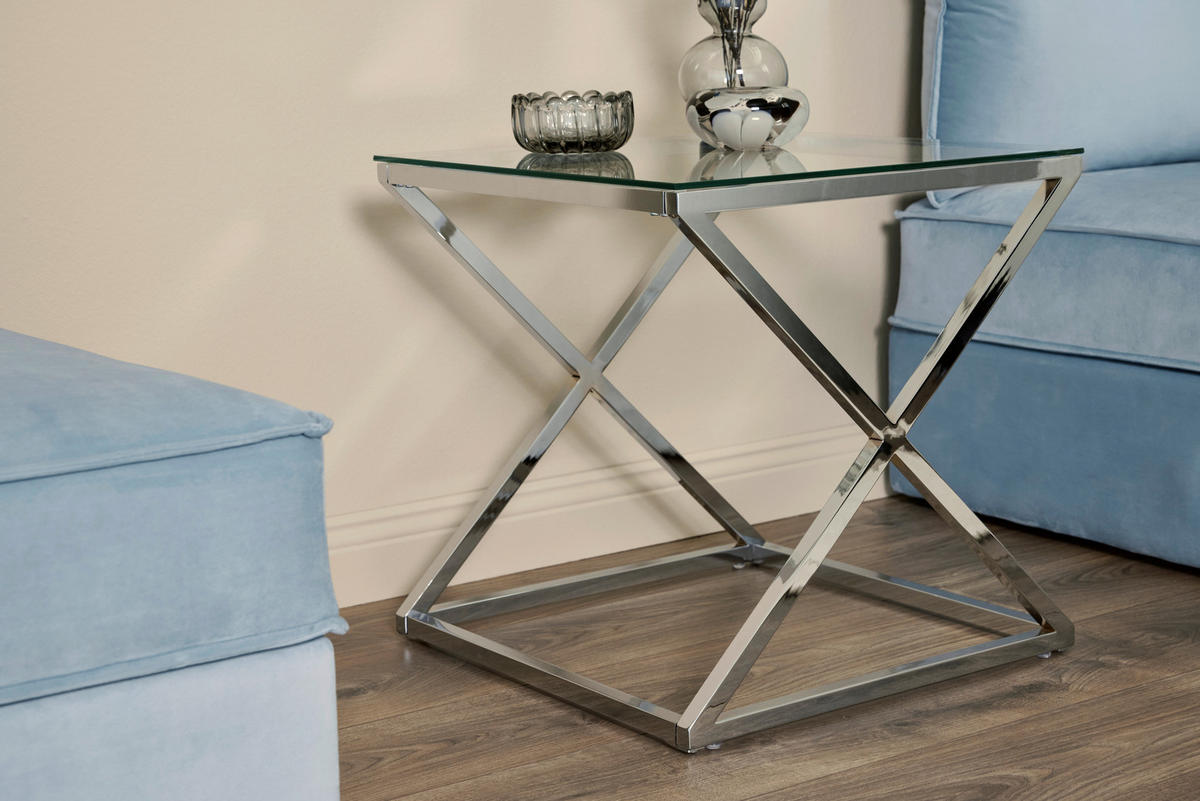 BEISTELLTISCH 50/50/50 cm Chromfarben quadratisch  - Chromfarben, MODERN, Glas/Metall (50/50/50cm) - Livetastic