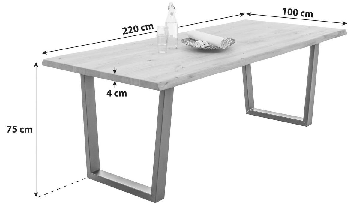 ESSTISCH in Holz, Metall 220/100/75 cm  - Eichefarben/Schwarz, Natur, Holz/Metall (220/100/75cm) - MID.YOU