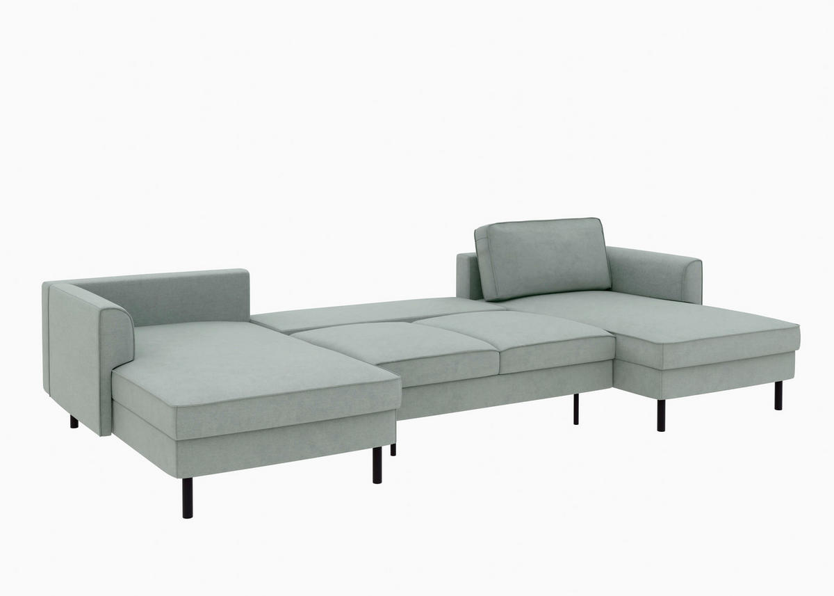 WOHNLANDSCHAFT Grau Struktur  - Schwarz/Grau, MODERN, Textil/Metall (161/306/161cm) - Trendmanufaktur