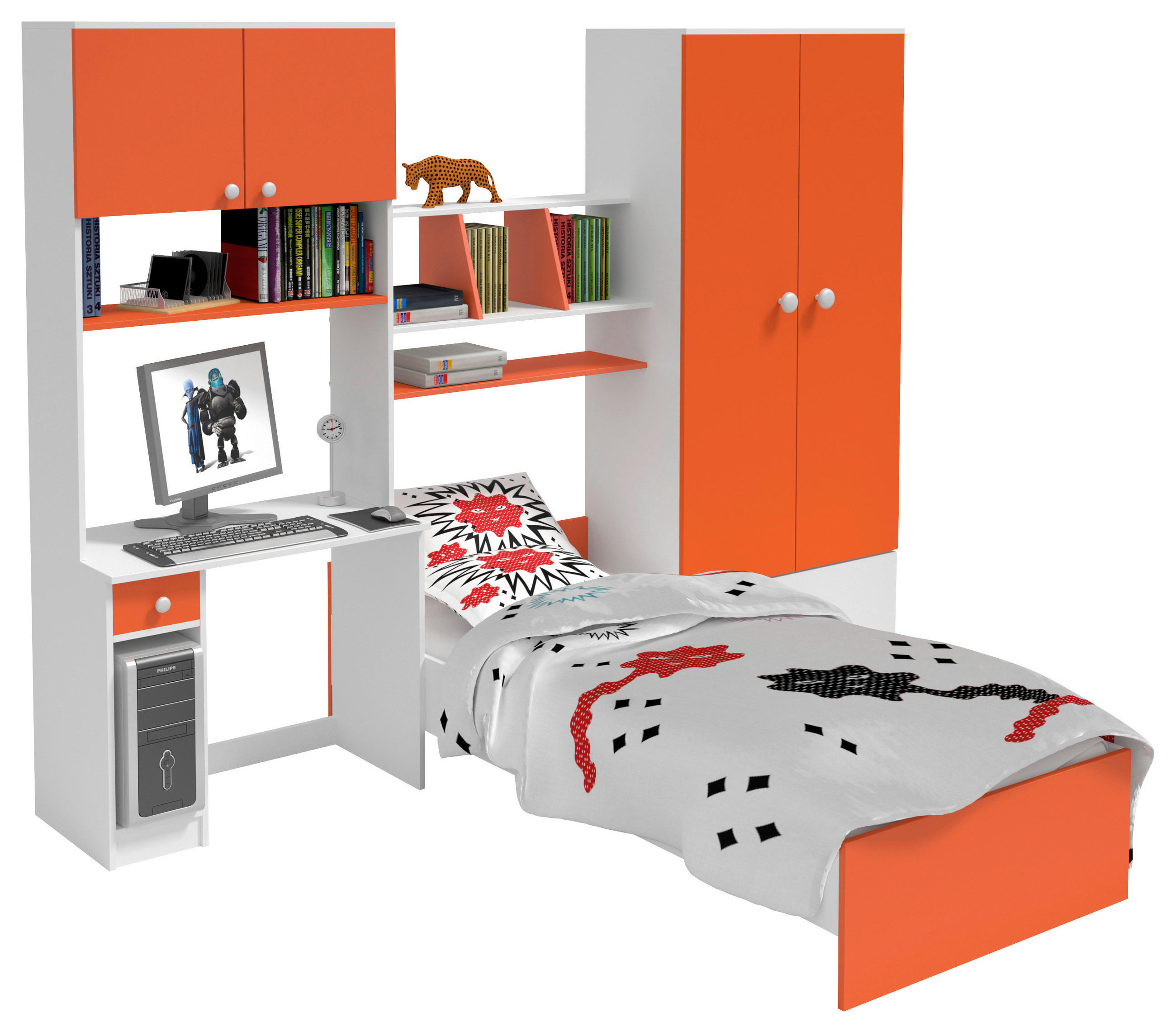 OMLADINSKA SOBA  narandžasta, bela  - bela/narandžasta, Dizajnerski, pločasti materijal (274/202/50cm) - Xora