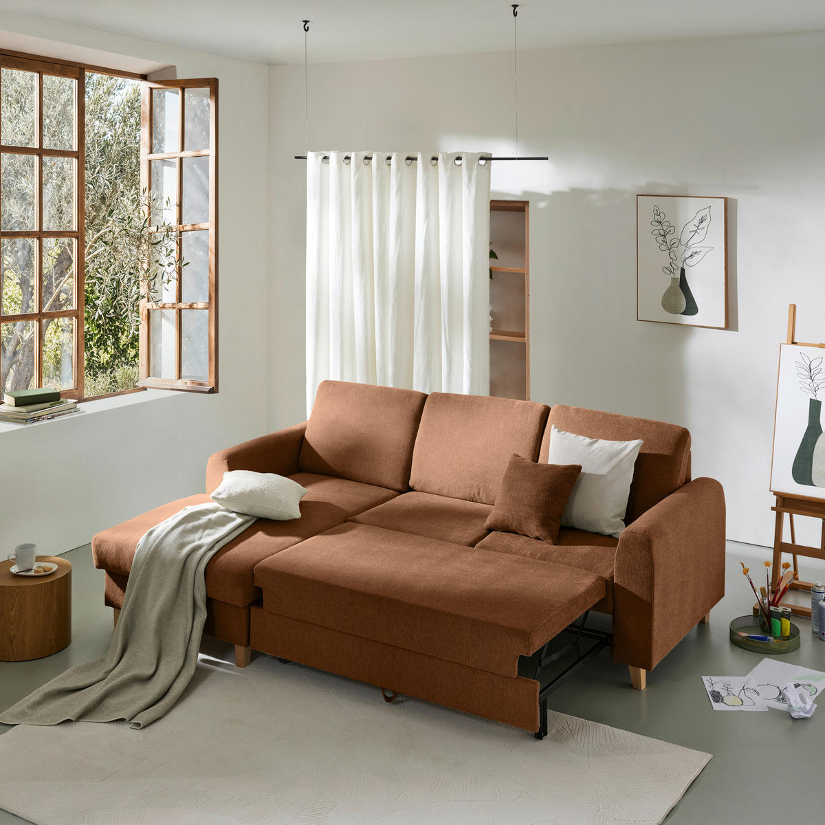 HÖRNSOFFA i flatväv terrakotta  - bokfärgad/terrakotta, Klassisk, trä/textil (166/241cm) - MID.YOU