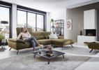 ECKSOFA Grün Mikrofaser  - Eichefarben/Beige, Natur, Holz/Textil (322/201cm) - Voleo