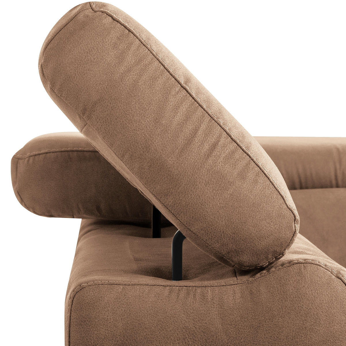 ECKSOFA SONO in Lederlook Hellbraun Armteilverstellung, Kopfteilverstellung  210/265 cm  - Hellbraun/Schwarz, Design, Textil/Metall (210/265cm) - Livetastic