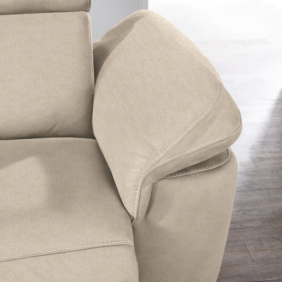 ECKSOFA in Flachgewebe, Mikrofaser Beige  - Beige/Alufarben, Design, Textil/Metall (239/271cm) - Cantus