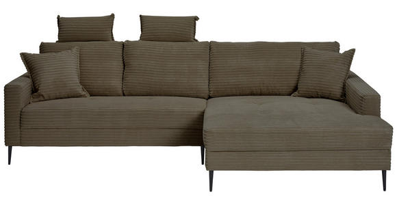 ECKSOFA Braun Cord - Schwarz/Braun, KONVENTIONELL, Textil/Metall (276/173cm) - Carryhome