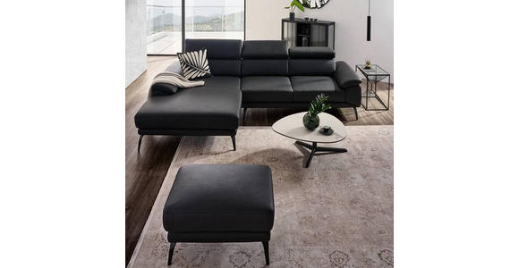 ECKSOFA in Echtleder Schwarz  - Schwarz, Design, Leder/Metall (187/295cm) - Novel