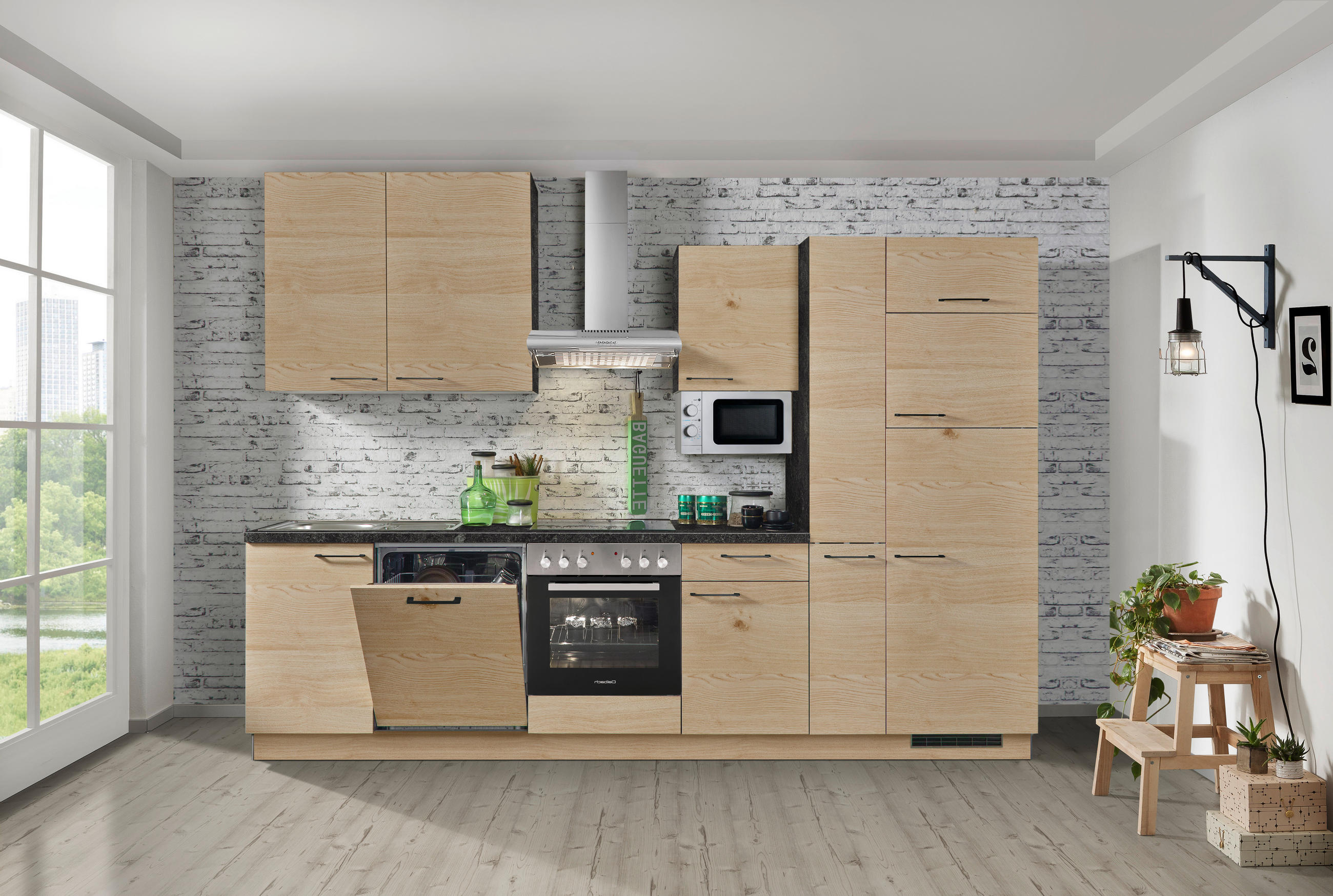 KUHINJSKI BLOK - barve nerjavečega jekla/siva, Konvencionalno, kovina/leseni material (310cm) - Welnova
