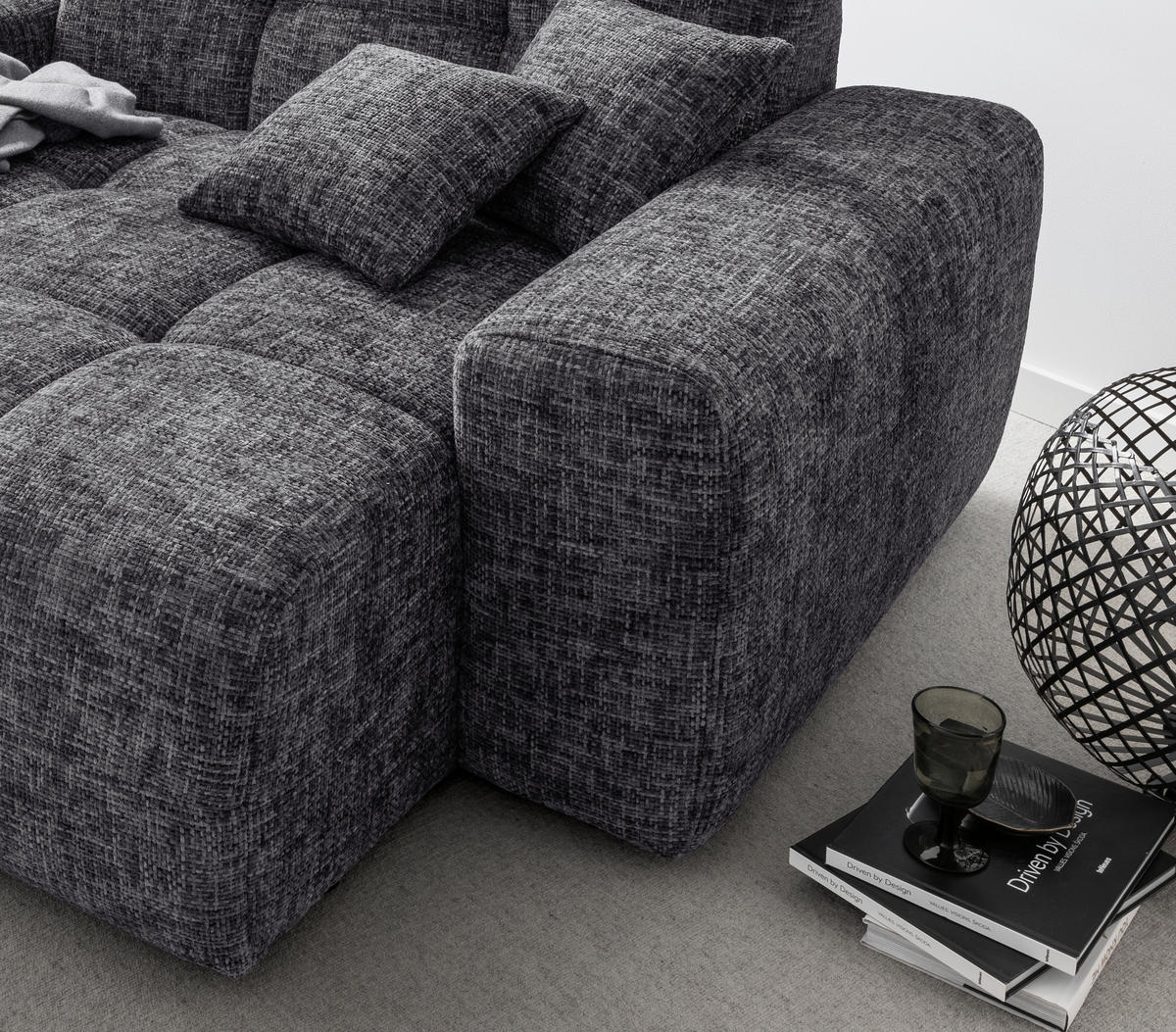 XXL-SESSEL in Struktur Schwarz  - Schwarz, Modern, Kunststoff/Textil (181/87/155cm) - Livetastic
