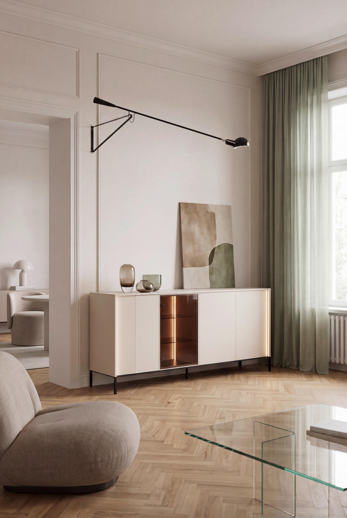 SIDEBOARD  193/85/40 cm  - Beige/Schwarz, Design, Glas/Holzwerkstoff (193/85/40cm) - Lomoco