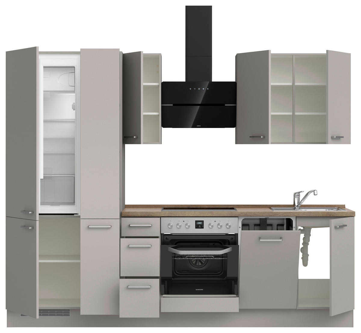 KÜCHENLEERBLOCK 270 cm   in Grau, Eiche dunkel  - Eiche dunkel/Edelstahlfarben, MODERN, Holzwerkstoff/Metall (270cm) - Nobilia