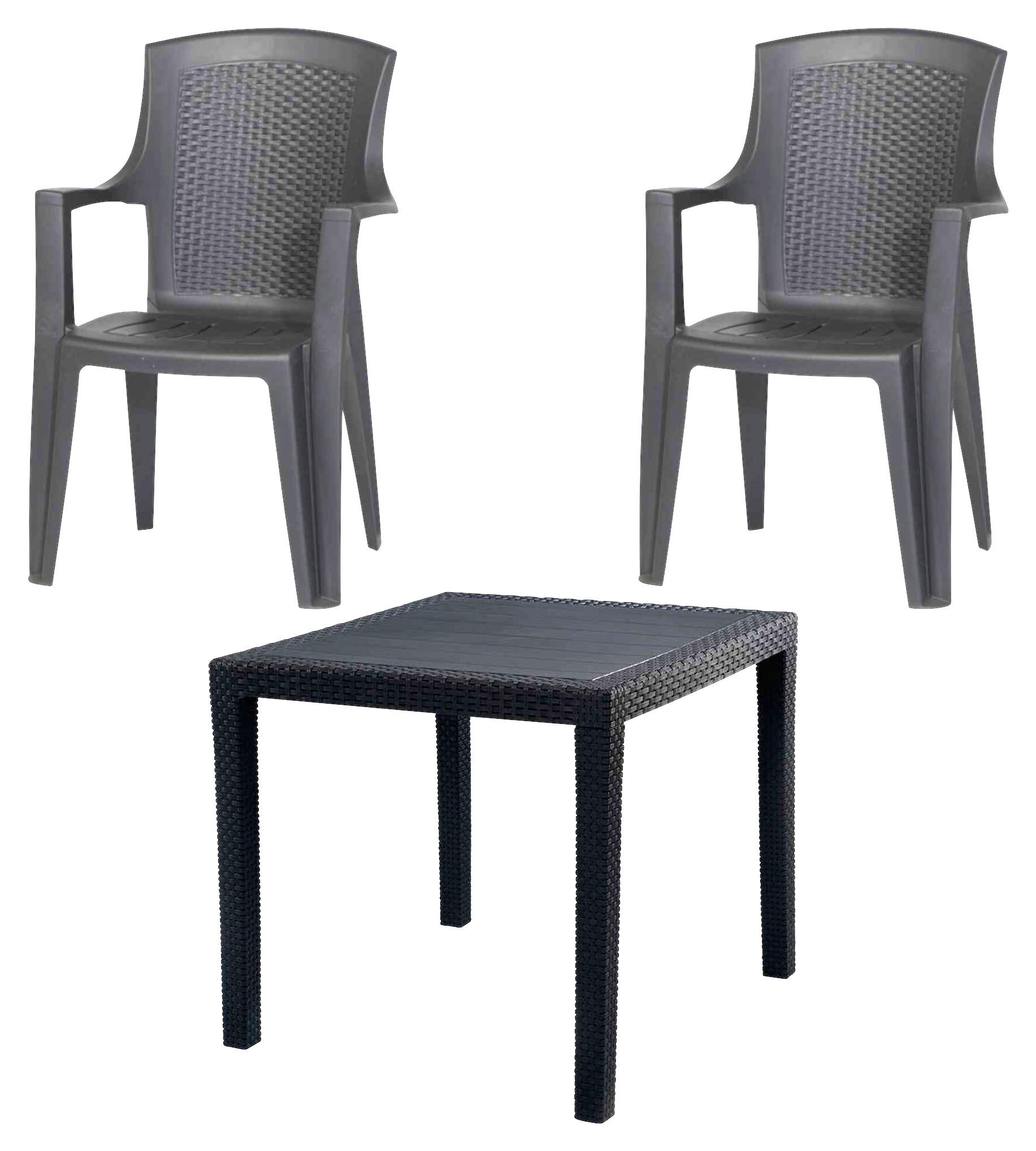 BALKONSET Anthrazit 3-teilig  - Anthrazit, KONVENTIONELL, Kunststoff (77/77/72cm) - Gardenson