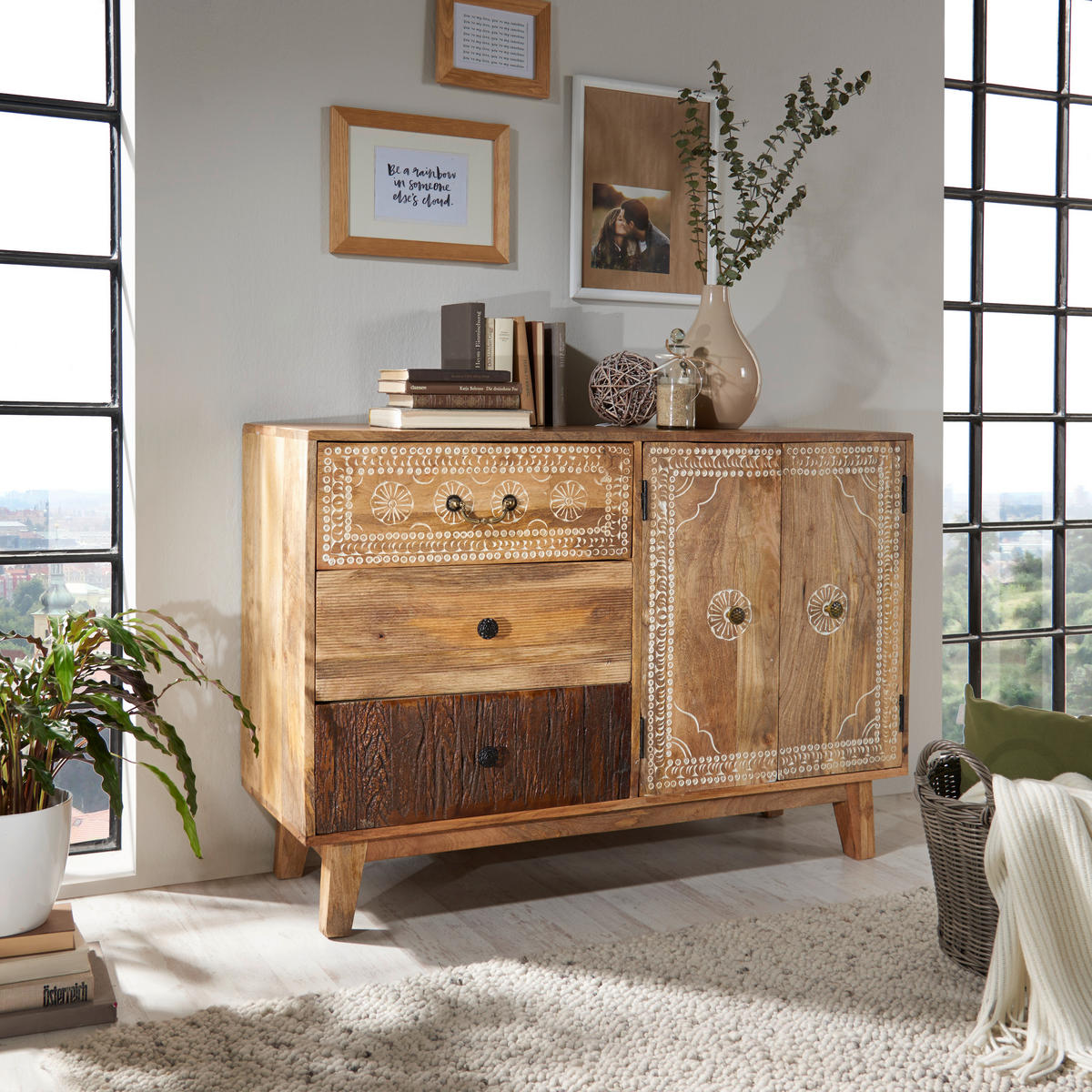 KOMODA, mangové dřevo, hnědá, 115/80/35 cm - přírodní barvy/hnědá, Trend, kov/dřevo (115/80/35cm) - Ambia Home