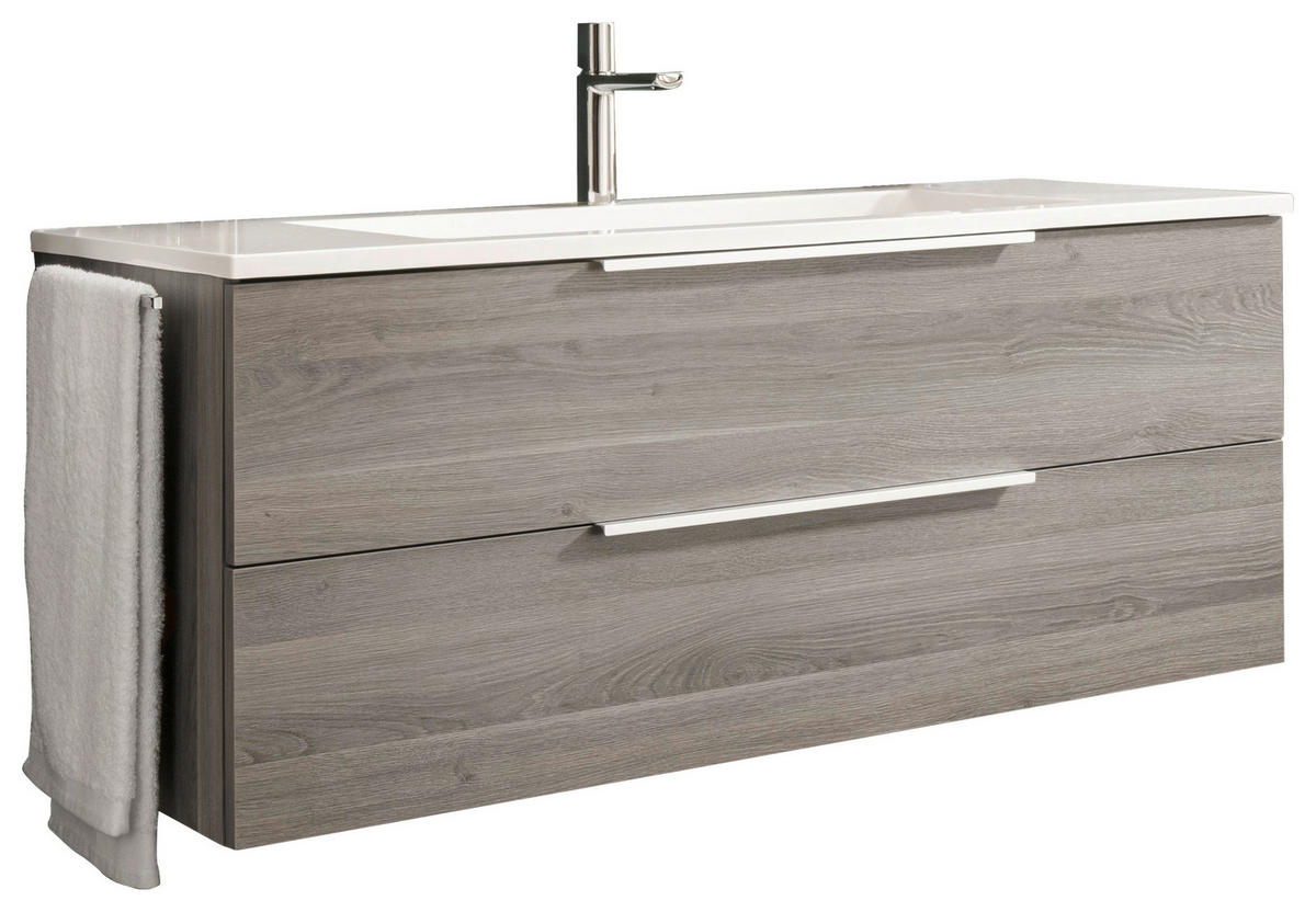 WASCHTISCHKOMBI 120,6 cm  - Weiss/Alufarben, Konventionell, Holzwerkstoff/Stein (120,6cm) - Novel