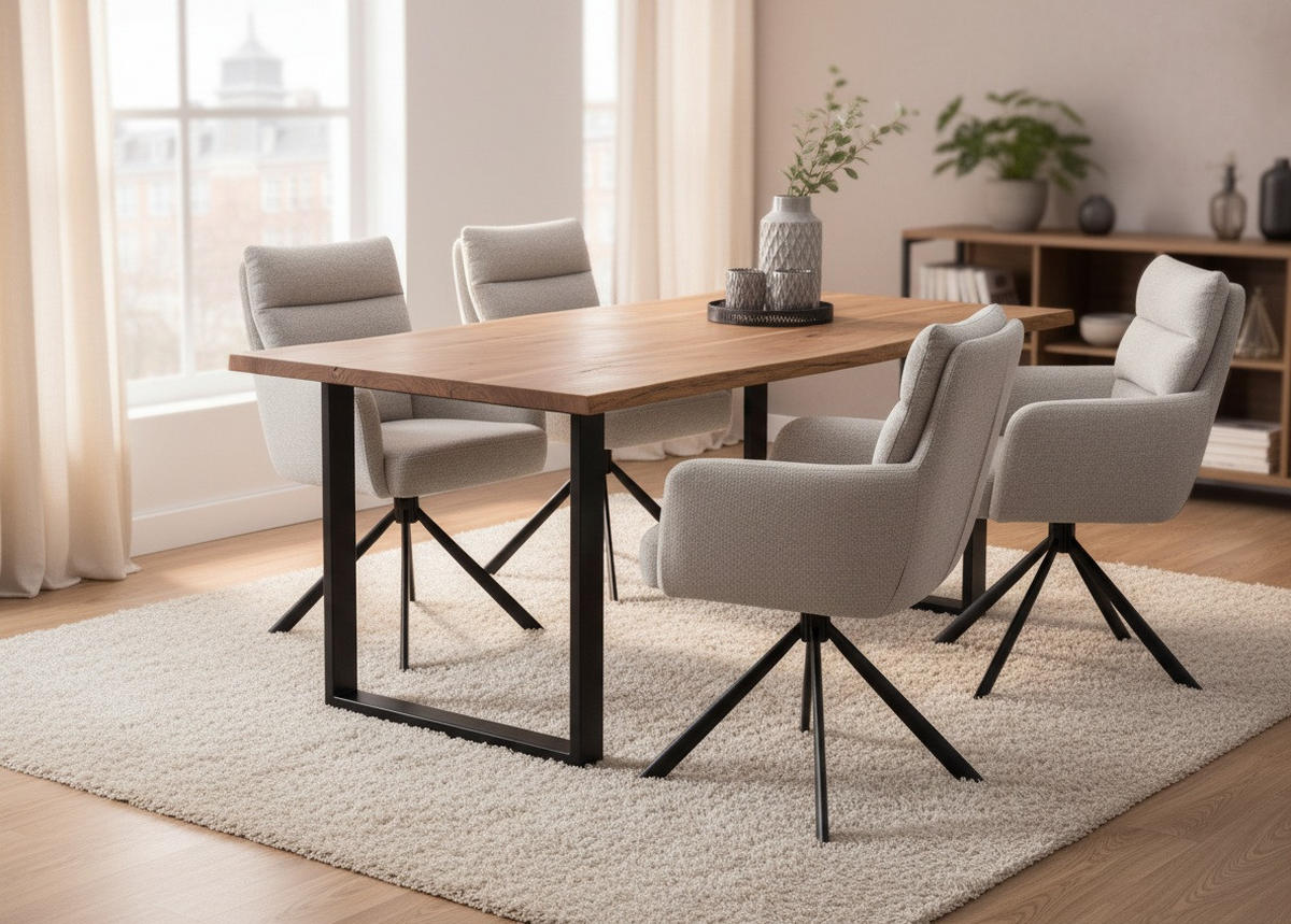 Armlehnstuhl Elli Taupe  inklusive Armlehnen, Sitzfläche 180° drehbar, automatische Rückholfunktion   - Taupe/Schwarz, KONVENTIONELL, Textil/Metall (60/95/67cm) - MID.YOU