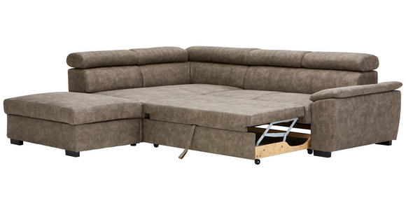 ECKSOFA Taupe Lederlook  - Taupe/Schwarz, Design, Kunststoff/Textil (230/263cm) - Hom`in