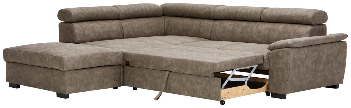 ECKSOFA Taupe Lederlook  - Taupe/Schwarz, Design, Kunststoff/Textil (230/263cm) - Hom`in