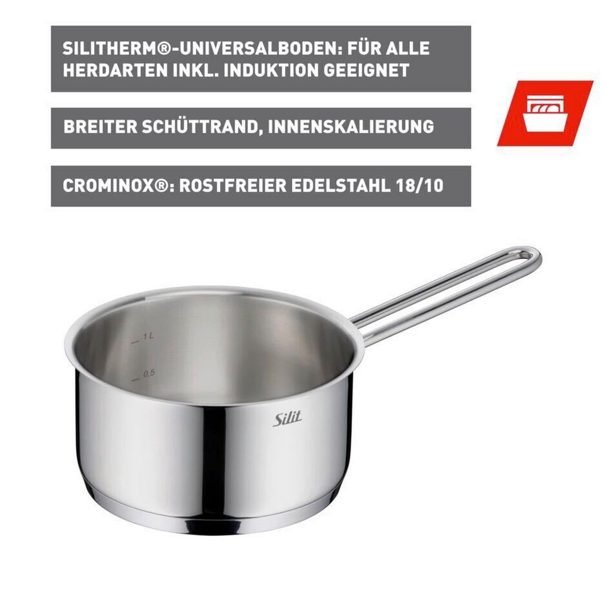 STIELKASSEROLLE Extra Cook 2L L  - Edelstahlfarben, Basics, Metall (32,5/17,8/9,3cm) - Silit
