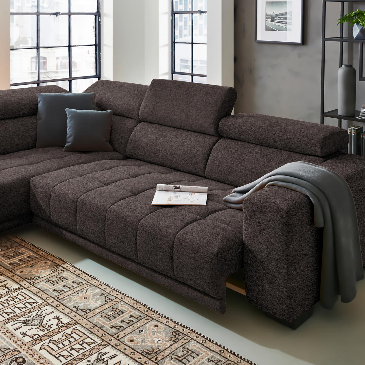 ECKSOFA in Mikrofaser Braun  207/301 cm  - Schwarz/Braun, Design, Textil/Metall (207/301cm) - Xora