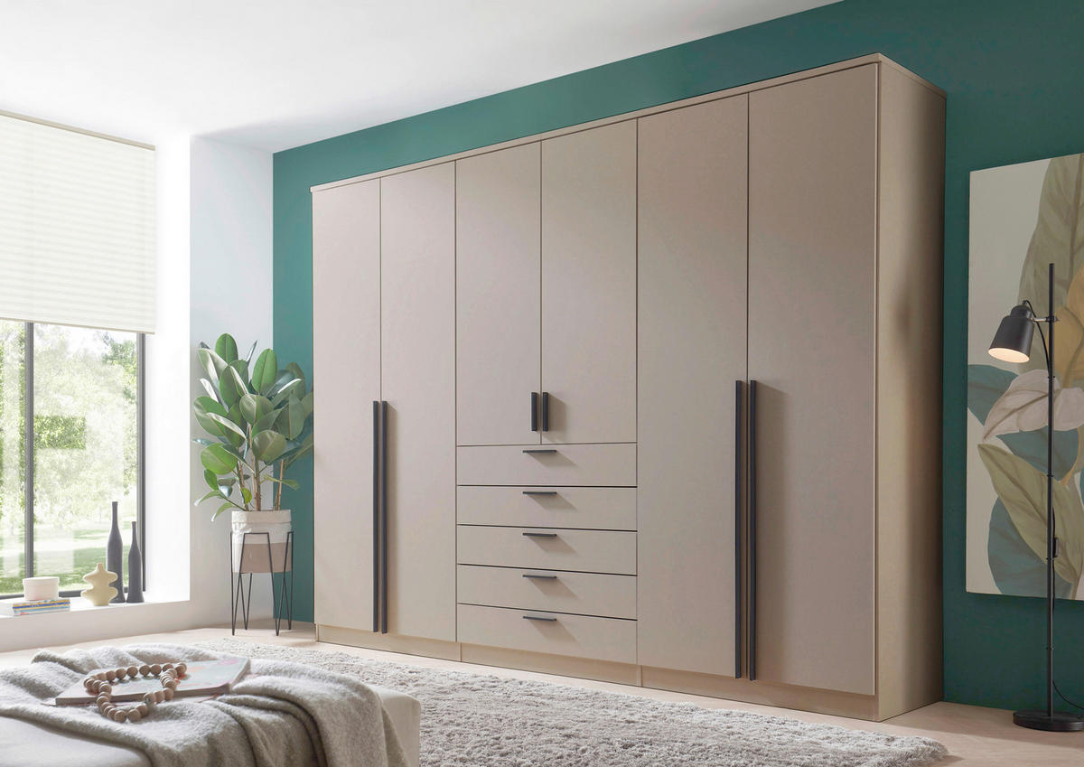 KLEIDERSCHRANK 270/210/52 cm,  in Kaschmir, 6-türig  - Kaschmir/Alufarben, KONVENTIONELL, Holzwerkstoff/Kunststoff (270/210/52cm) - Livetastic