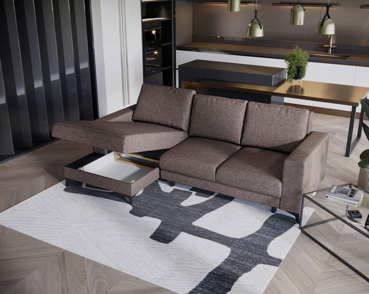 ECKSOFA in Flachgewebe Braun  - Schwarz/Braun, Design, Textil/Metall (156/244cm) - Livetastic