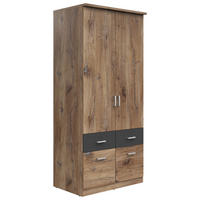 KLEIDERSCHRANK 91/199/58 cm,  in Graphitfarben, Eichefarben, 2-türig  - Eichefarben/Silberfarben, KONVENTIONELL, Holzwerkstoff/Kunststoff (91/199/58cm) - MID.YOU