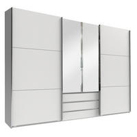 SCHWEBETÜRENSCHRANK in Silberfarben, Weiss  - Chromfarben/Weiss, Modern, Glas/Holzwerkstoff (300/216/65cm) - MID.YOU