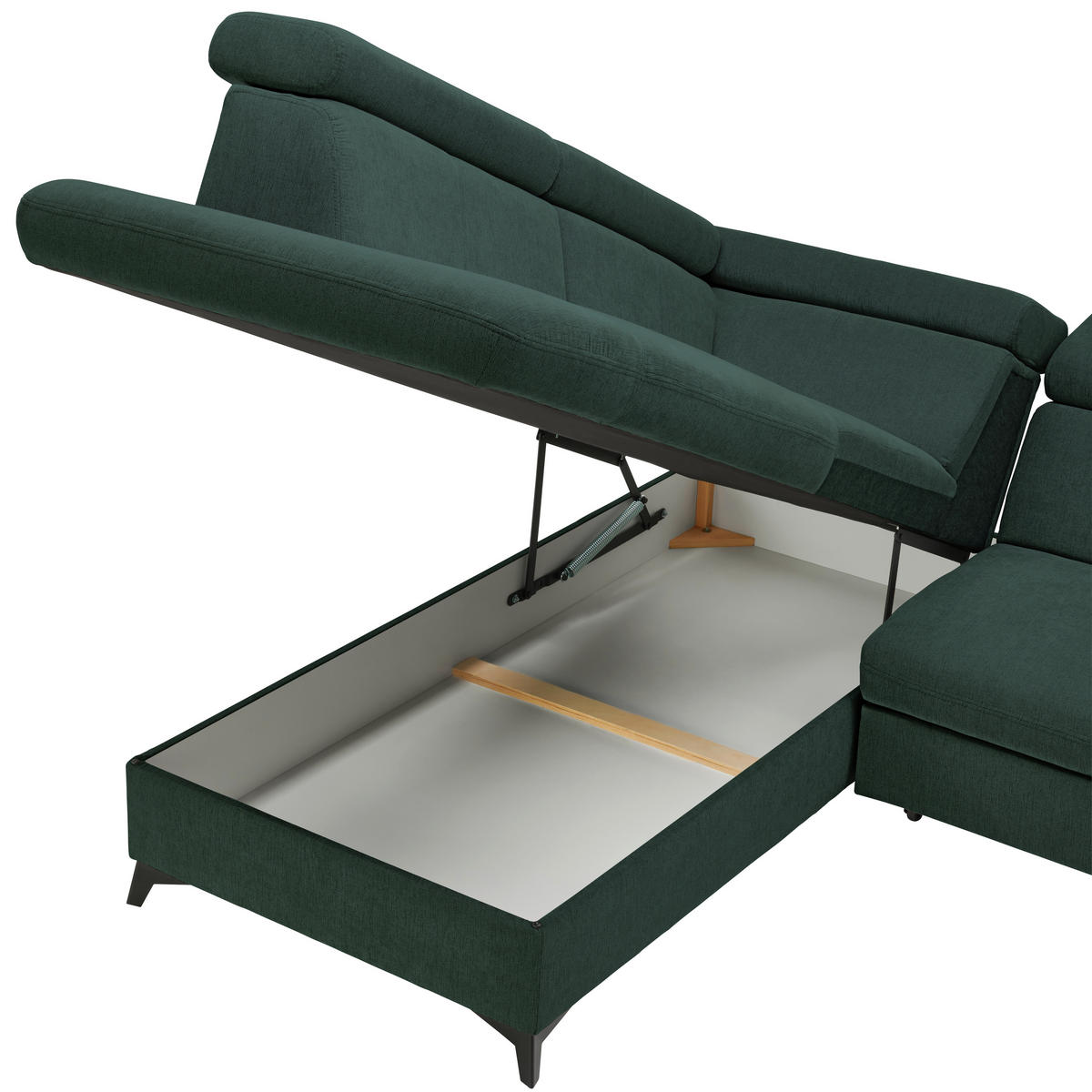 Ecksofa inkl. Funktionen in Chenille Petrol, Dunkelgrün  - Dunkelgrün/Petrol, Design, Textil/Metall (203/260cm) - Stylife