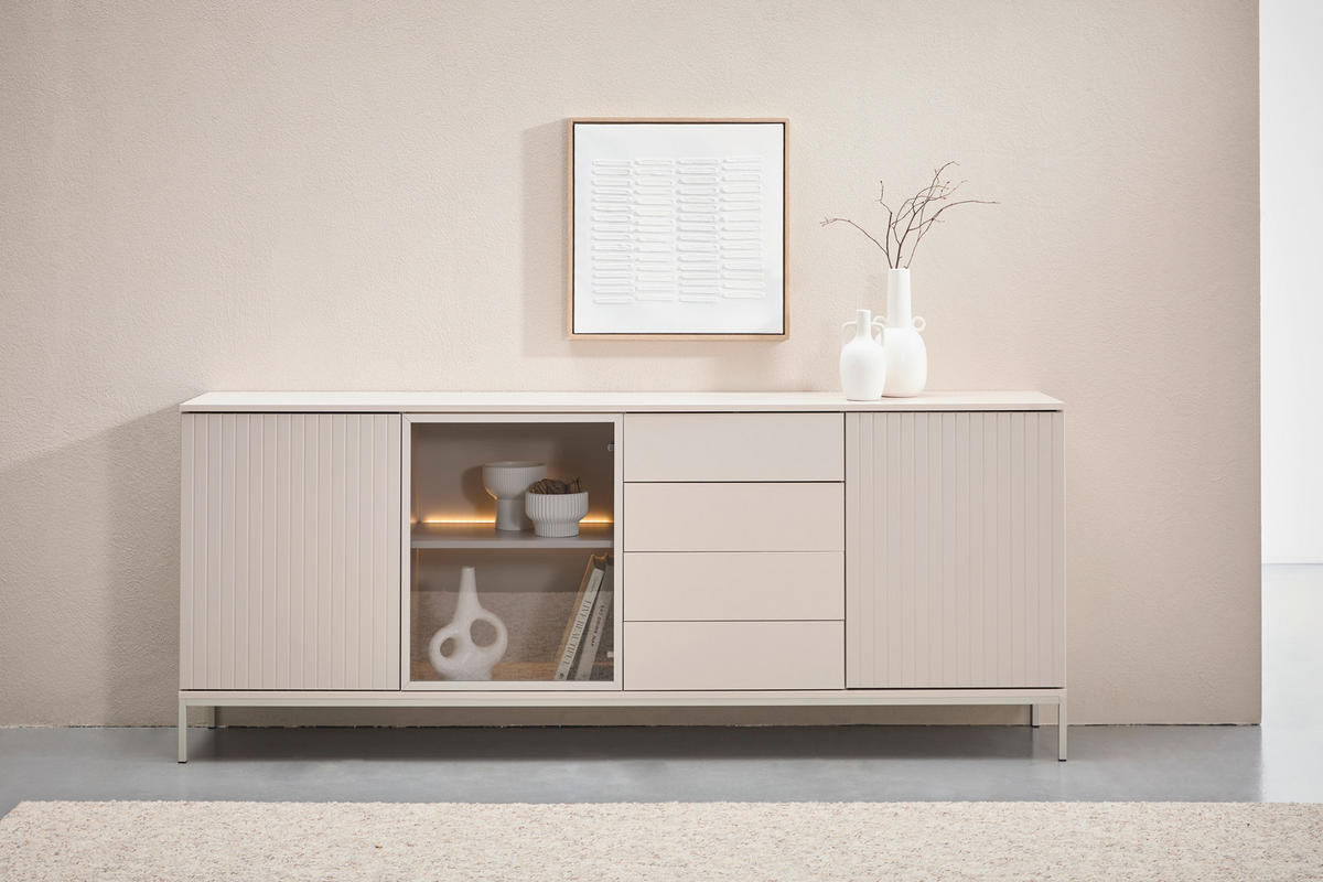 SIDEBOARD  in 205,8/81/38 cm  - Kaschmir, KONVENTIONELL, Glas/Holzwerkstoff (205,8/81/38cm) - Xora
