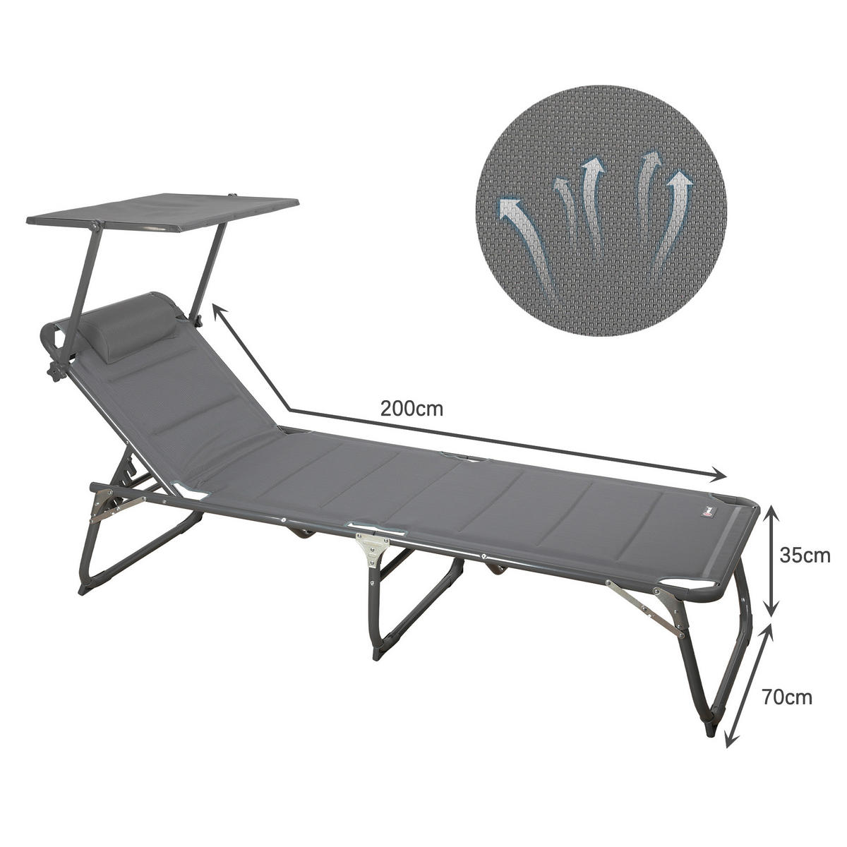 GARTENLIEGE 70/36/200 cm  - Dunkelgrau/Anthrazit, Basics, Textil/Metall (70/36/200cm) - Modante
